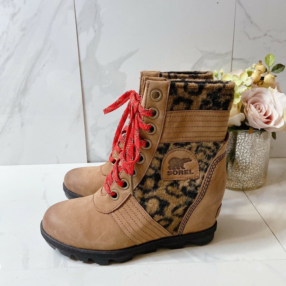 Sorel Lexie Faux Fur Paneled Wedge Combat Boots 6 - Picture 3 of 8
